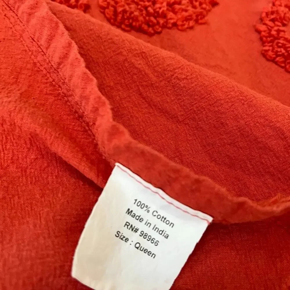 Vintage Red Cotton Chenille Queen Bedspread Floral Tufted Embroidered Design